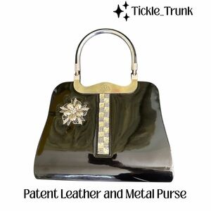 Black Patent Leather Purse with chrome and crystals